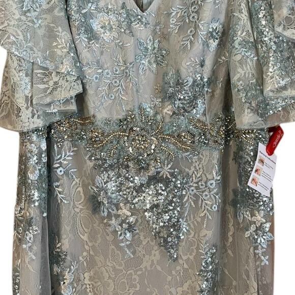 Mac Duggal Size 22 NEW Seafoam Green Bell Sleeve Floral Embellished Gown 67842 - Picture 7 of 16